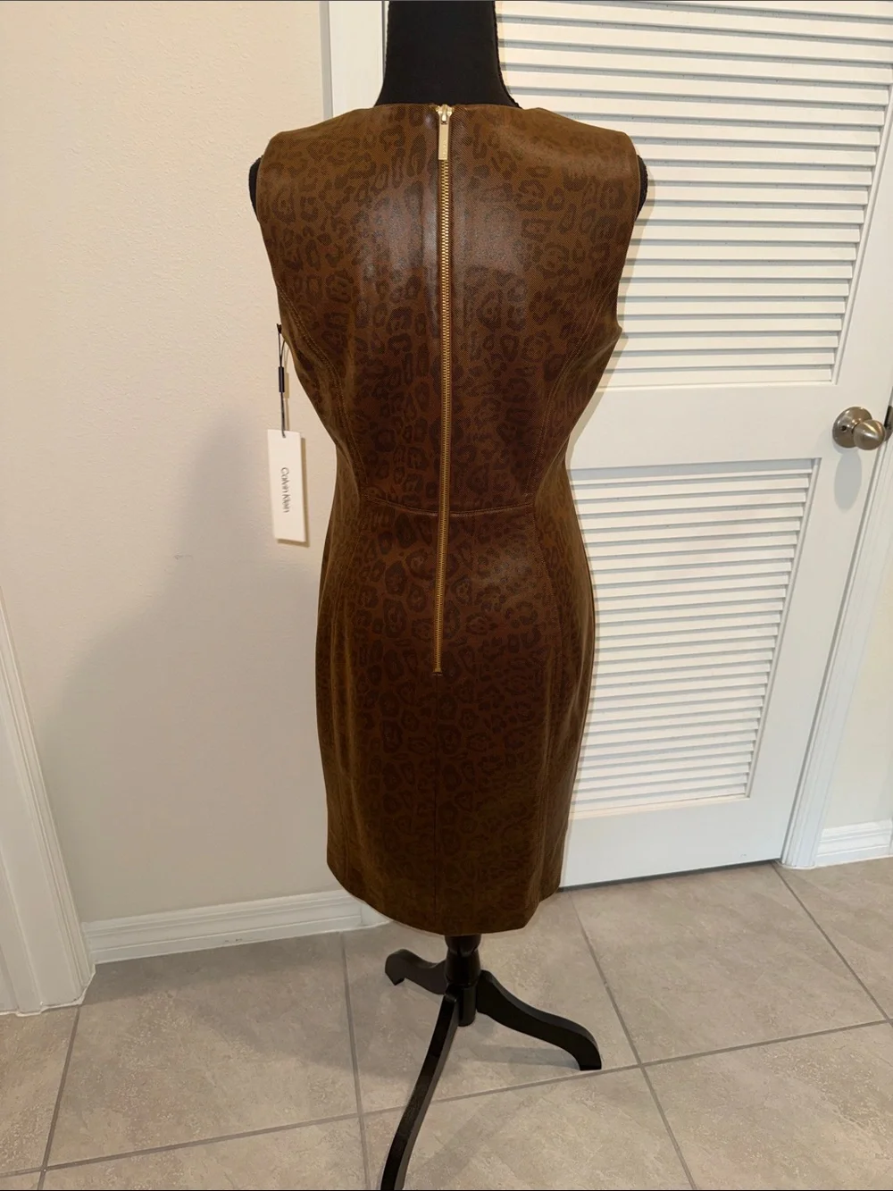 Calvin Klein Brown Leopard-Print Sleeveless Midi Sheath Dress - Picture 4 of 6